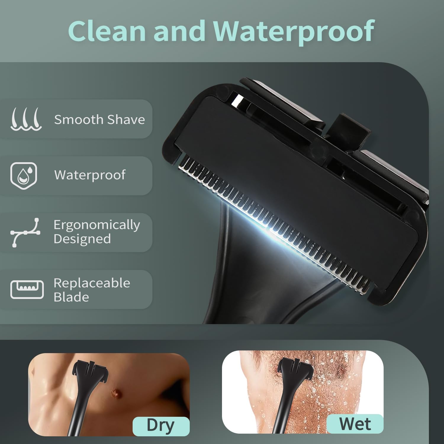 Back Shaver for Men, Manual Hair Removal Tool with Extra Long Handle, Mens Back Shaver Foldable Body Groomer, Safe & Painless Back Razor for Hard-to-Reach Areas, Ideal for Men Dad Husband