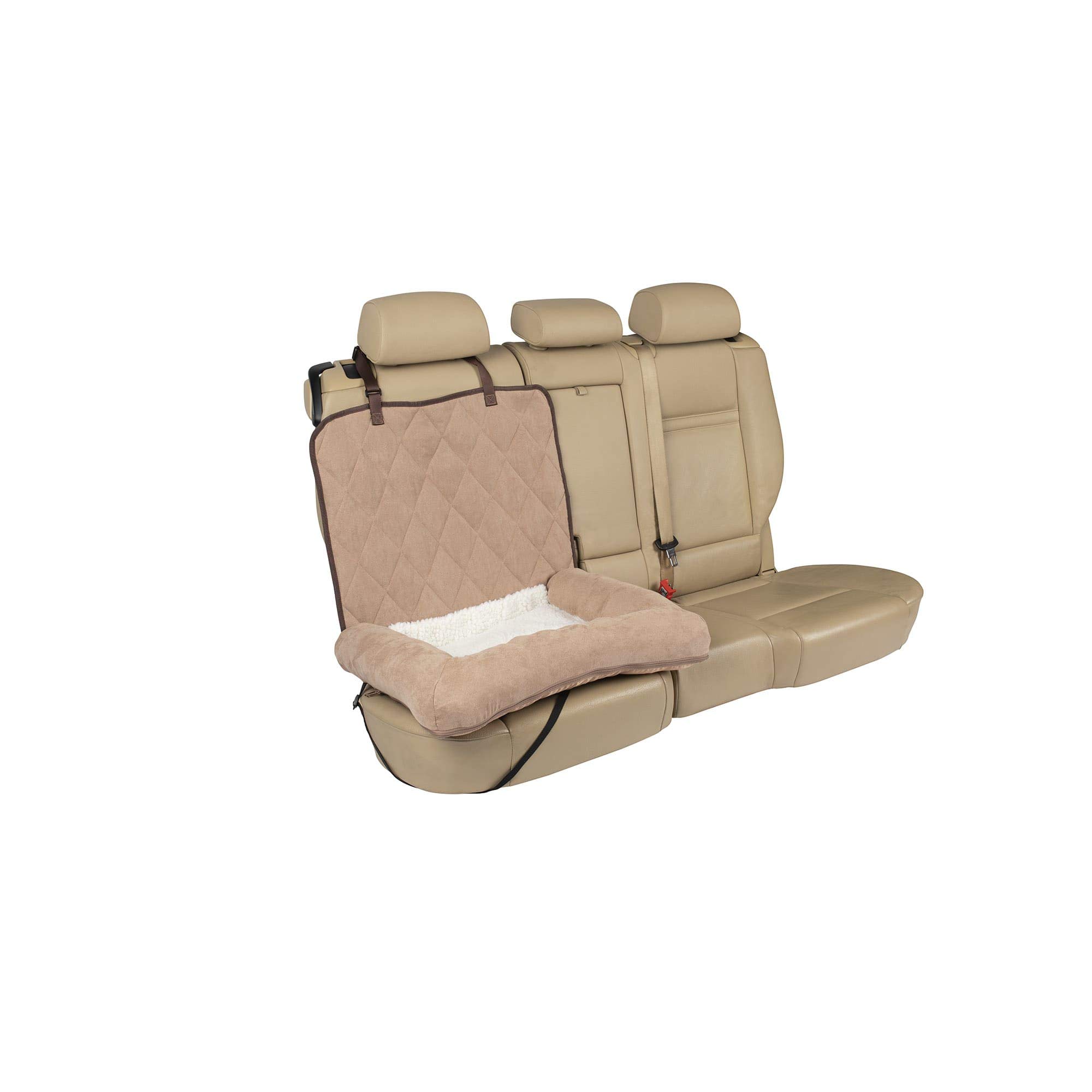 Happy Ride Car Dog Bed - Best for Bucket Seats - Fits Cars, Trucks, Minivans and SUVs - Comfortable and Machine Washable - Durable Vehicle Pet Bed - Tan