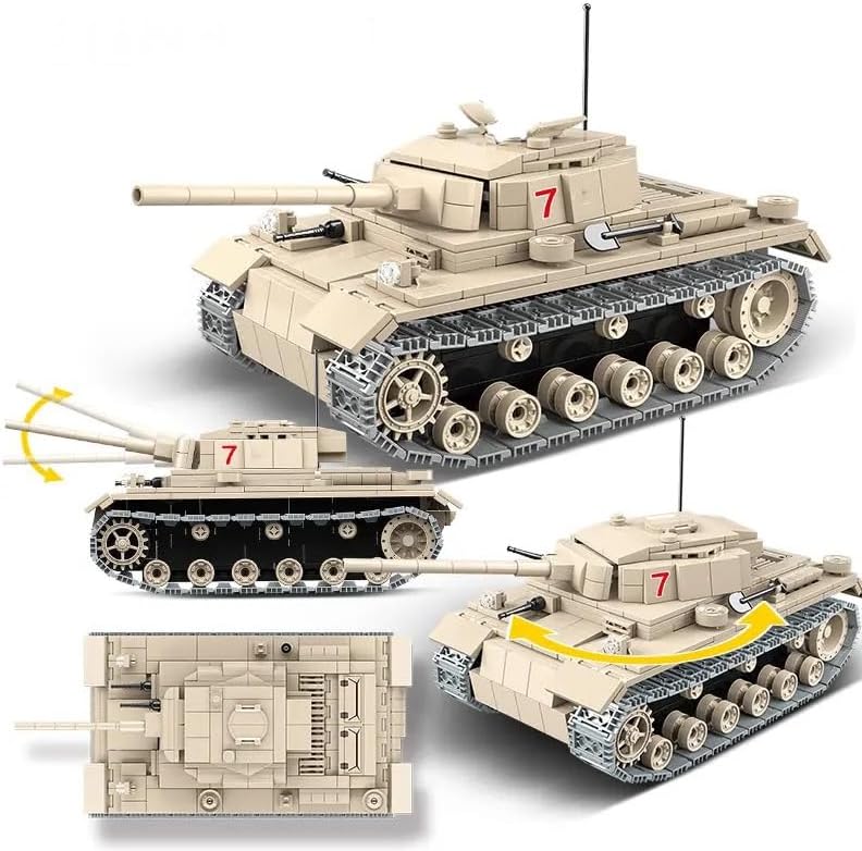 Miniatura 2 de General Jim's Juego de construcción de ladrillos militares, modelo de bloques de construcción de tanque de batalla Panzer III del ejército alemán de