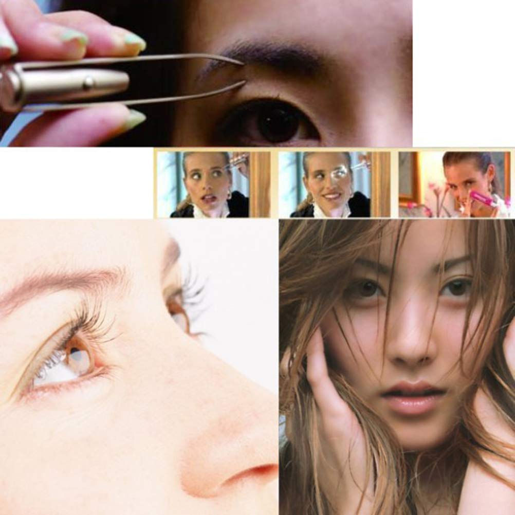 Pinzas de maquillaje de acero inoxidable con luz LED creativa, para cejas, pestañas y cejas, durabilidad y practicidad, belleza y cuidado personal (8,8 x 0,8 x 1,6 cm)