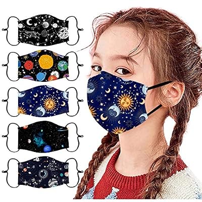 ORT 5PCS Reusable Washable Face Bandanas,Breathable Protective Face_Masks with Adjustable Ear Straps for Children,Cute Printed Face Coverings for Kids Boys Girls Outdoor Students Back to School