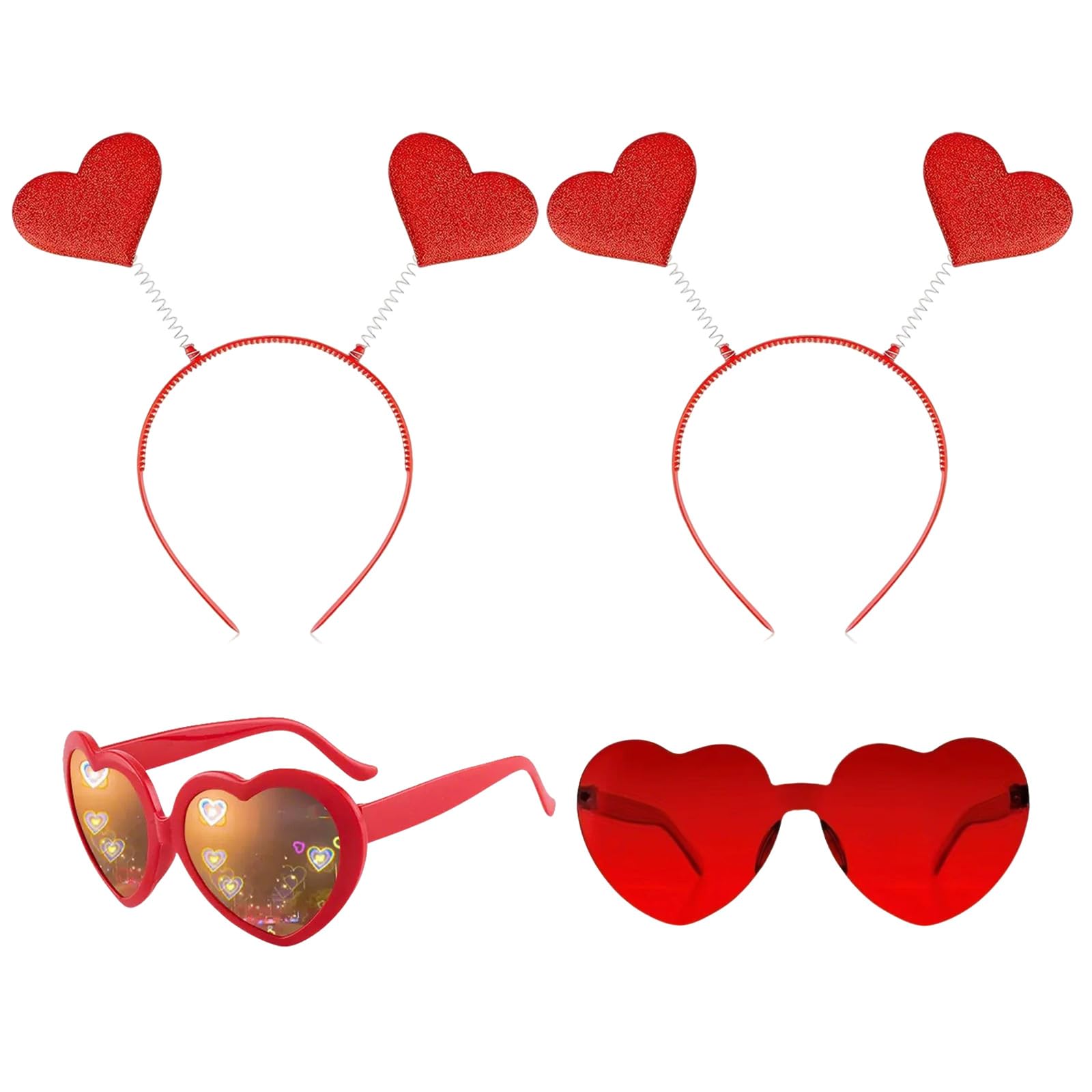 2 Sest Sunglasses Glasses Valentines Day, Red Love Heart Head band, Sequin Hair Band Headband, Valentines Day Headband, Hair Accessories for Holiday Festival Party Girls, Women Costumes Party Supplies