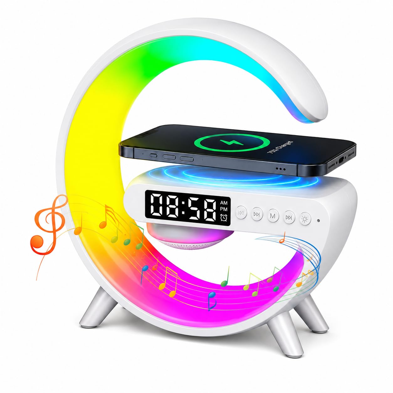GS Trendzy 5-in-1 Smart Bluetooth Speaker with Wireless Charger, RGB Night Light, Digital Clock and Alarm-image-30