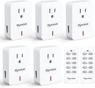 Remote Control Outlet Wireless Light Switch for Household Appliances, Expandable Remote Light Switch Kit, Up to 100 ft Range, White (5 Outlets + 2 Remotes)