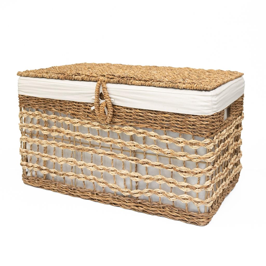 Arthur Cameron Light Greenish-Brown - Sangu Seagrass Storage Trunk & Woven Basket - This Large Storage Box With Lid Is The Perfect Bedroom Storage Solution (Large)