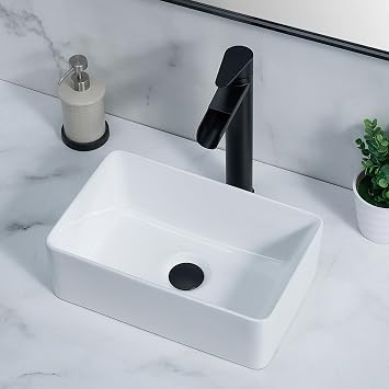 SHACO Vessel Sink 14 x 10 Inch Small Bathroom Sink Above Counter Rectangle Porcelain White Ceramic Sink Bowl Small Vanity Lavatory Wash Basin
