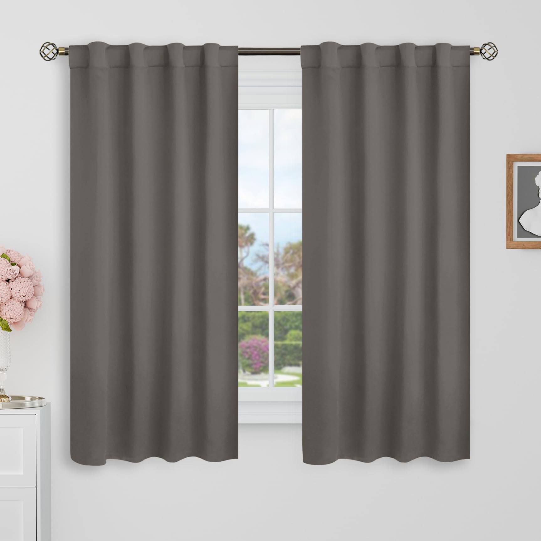 BGment 48 Inch Length Blackout Curtains - 38 x 48 inch Curtains Rod Pocket and Back Tab Thermal Insulated Room Darkening Curtains for Kitchen/Cafe