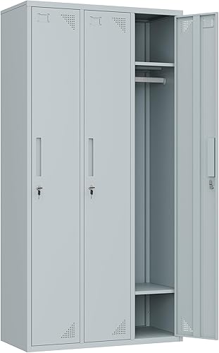 Vista 75 de Taquillas de metal para empleados, armario de almacenamiento de acero con 5 puertas para el hogar, oficina, escuela, gimnasio (blanco)