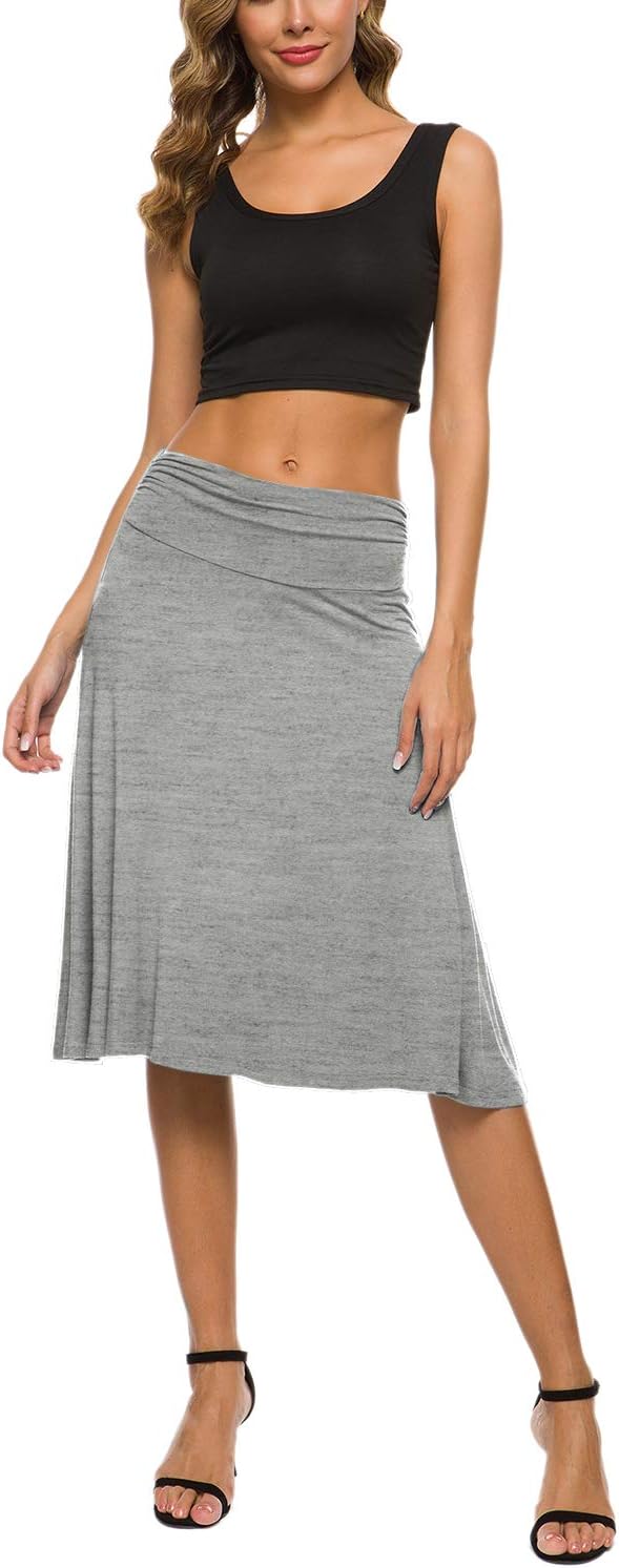 EXCHIC Women's Solid Stretch Ruched Waistband Flared Midi Yoga Skirt - Image 2