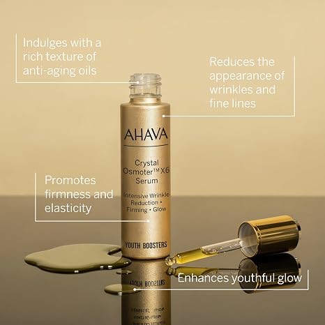 AHAVA Crystal Osmoter X6 Serum - Revolutionary Youth Booster & Intense Wrinkle Reduction, Enhances Youthful Glow & Firming, Enriched with Exclusive Blend of Dead Sea Osmoter & Jojoba Oil, 1 Fl.Oz