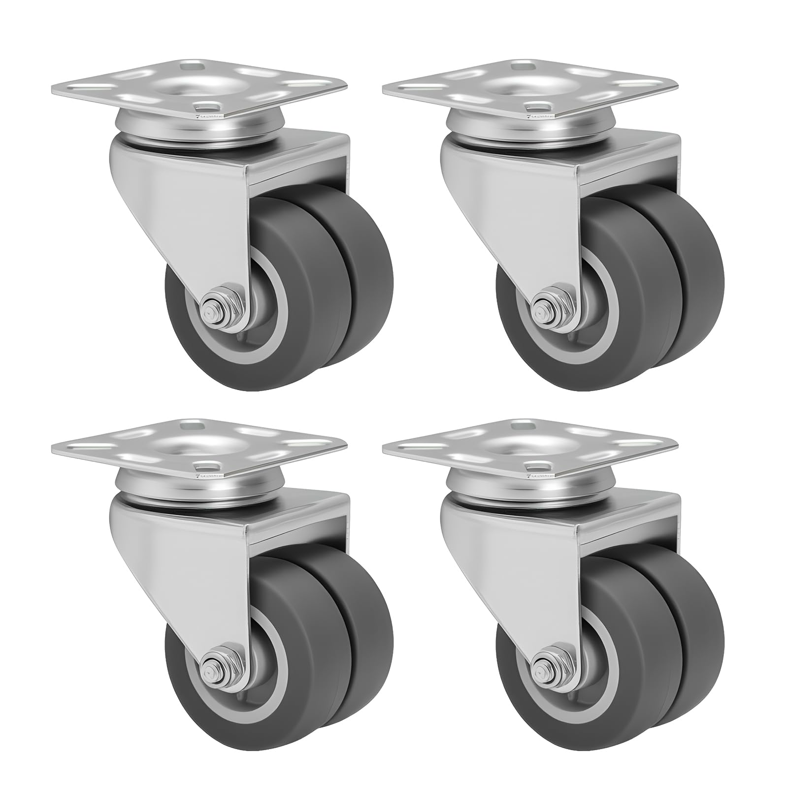 EVERGOODS Heavy Duty Castor Wheels 2 Inch (50mm) Heavy Duty Swivel Caster with Brake Set of 4 Total Capacity 400KG Capacity Each Solid Rubber Wheels for Furniture Toolbox (4 without Brakes)
