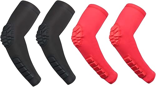 Miniatura 7 de Paquete de 4 mangas de baloncesto para brazos, de compresión a prueba de golpes, acolchadas para codo, protección para jóvenes, niños y adultos