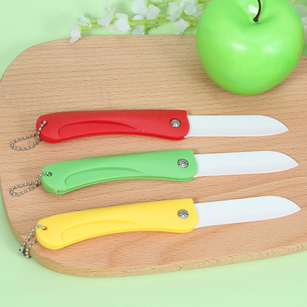 Cabilock 3pcs Ceramic Foldable Fruit Paring Knife with PP Handle for Travel