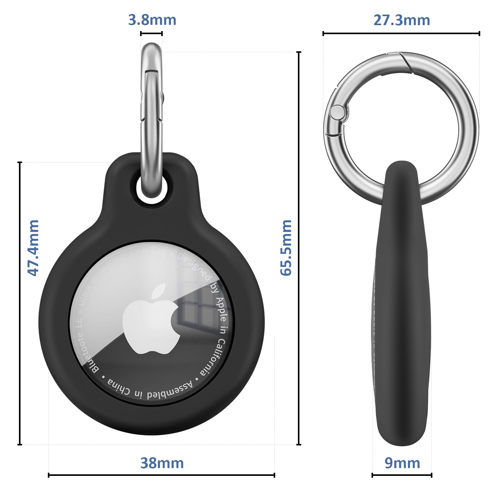 Wanme Airtag Porte Clé IP67 étanche avec Couvercle, 4 Pièces Étuis pour Apple AirTag, Étui Airtag Antichoc, Antiperte et Anti-Rayures, Compatible pour clés, Animaux, Bagages (Noir/Noir/Noir/Noir) - 4