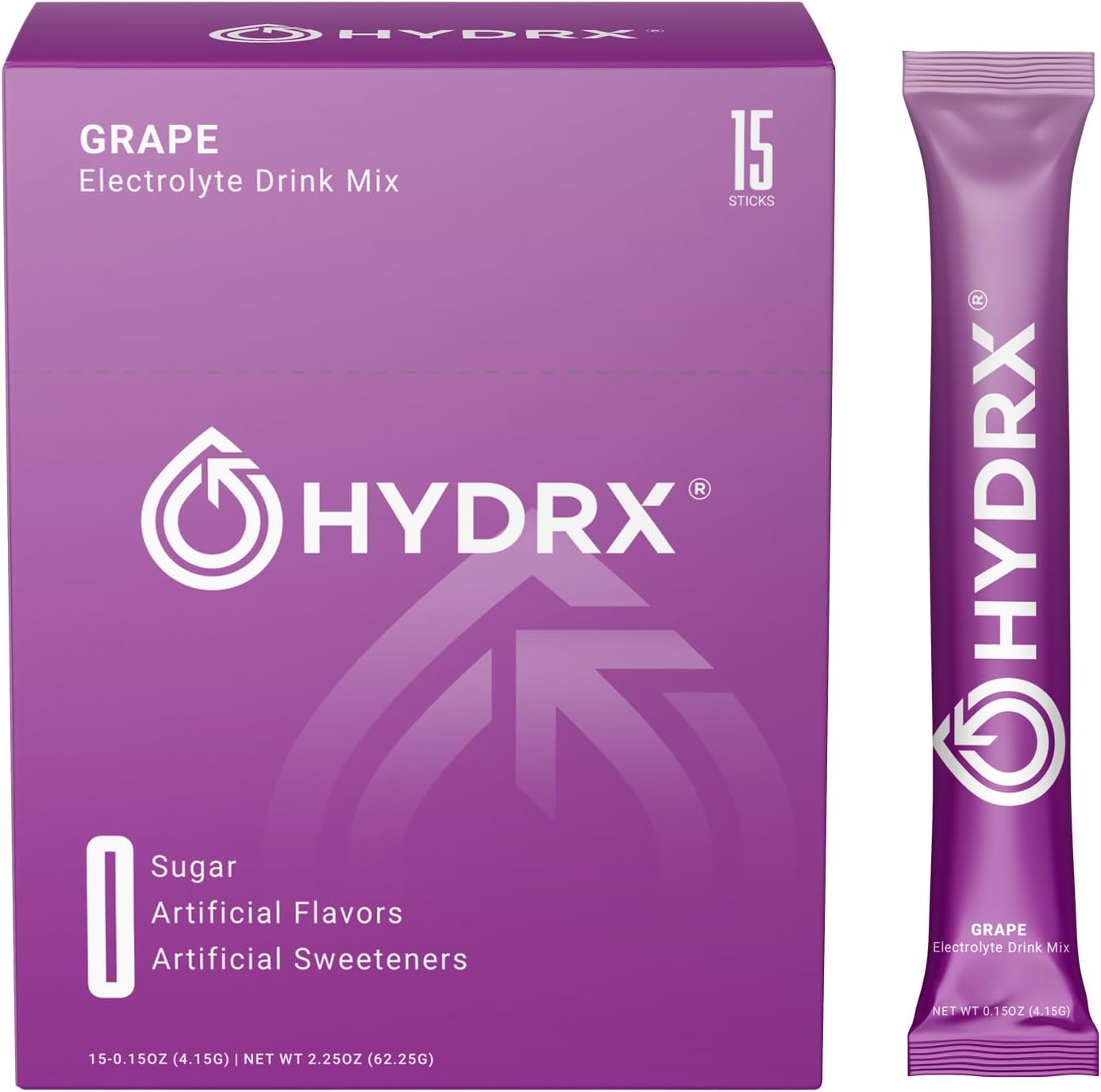 Hydrx Zero Sugar Electrolyte Powder – Clean, Balanced Hydration Drink Mix with Essential Electrolytes – Grape Flavor – 15 Packets
