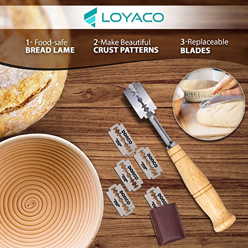 Loyaco 10Pcs Banneton Bread Proofing Baskets Round + Oval, Sourdough Proofing Basket Set With Dough Bowls, Bread Lame, Whisk, Dough Scrapers & Oil Brush - Bread Making Tools And Supplies Gift #TOP3