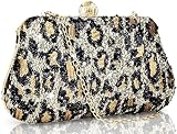 Farcauo Animal Print Clutch Small Evening Bag Cheetah Leopard Print Clutch Purses for Women Formal Women's Evening Handbags Sparkling Wedding Purses for Bride Gold Crossbody Bags for Womens