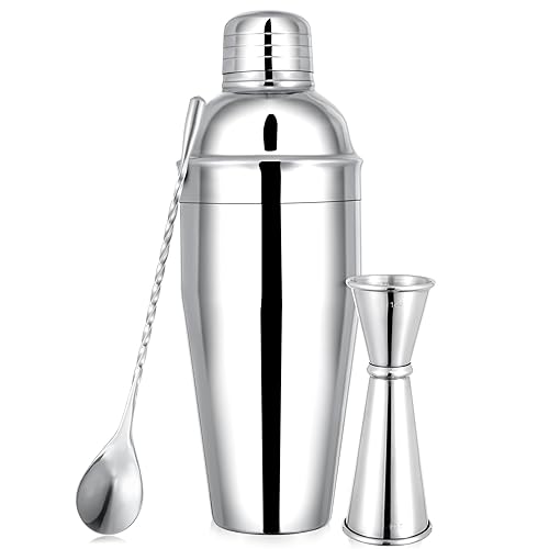 BARsics 24oz Stainless Steel Bar Cocktail Shaker, 1oz/2oz Jigger and