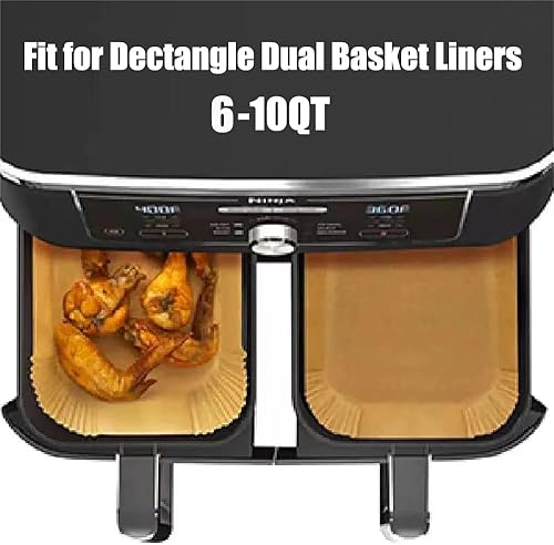 Miniatura 7 de 100 forros de papel pergamino para freidora de aire, rectangulares de 8.6 x 5.5 pulgadas, desechables para doble cesta de 6 a 10 cuartos de galón,