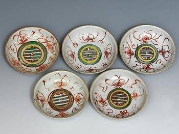 Amazon.co.jp: 中国美術明時代呉須赤絵皿小皿5枚径8㎝唐物骨董古