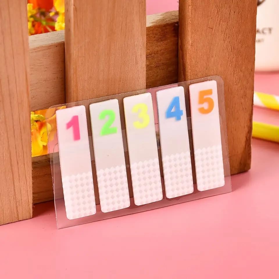Image of Levin Numbers Self-Stick Removable Point it Neon Page Markers Sticky Note Tabs Colored Index Tabs Flags Fluorescent Pet Sticky Notes (1 to 5)