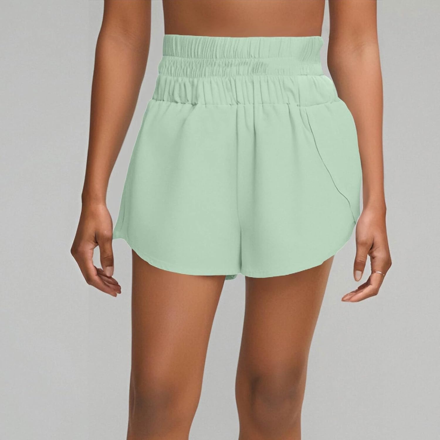 DuDubaby Pajama Shorts Women Women's High Waisted Ruched Elastic Wide Waistband Casual Short Pants with Pockets Sport Shorts Women (Green,xx-Large)