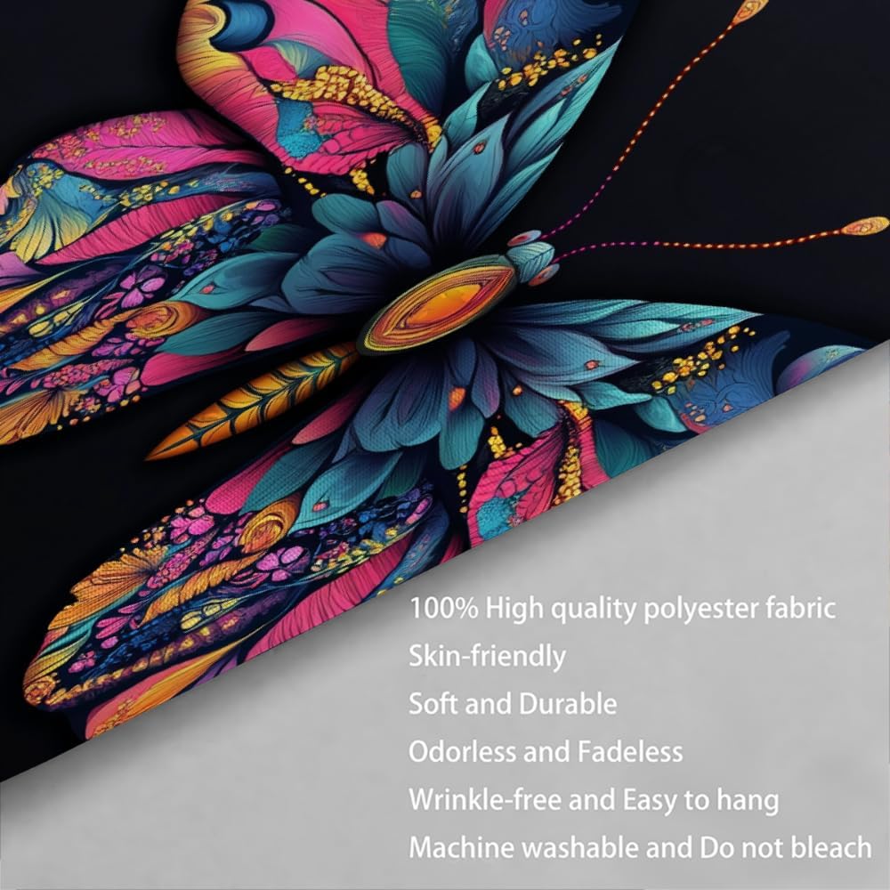 Colorful Abstract Butterfly 3D Print Shower Curtains, Brilliant Insect Wings Pattern Shower Curtains Set, 71” W x 71” L, Bathroom Home Decor Waterproof Fabric Machine Washable with 12 Pcs Hooks