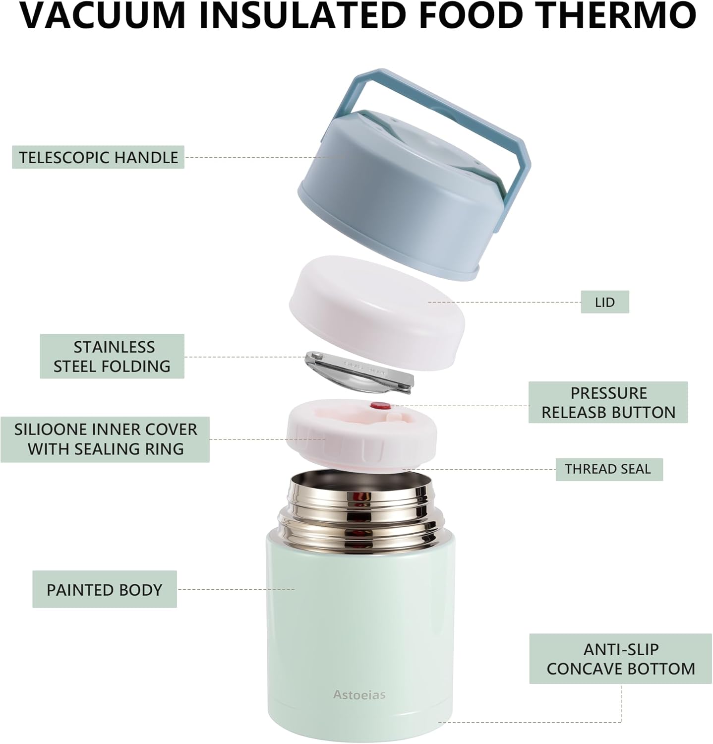 Insulated Thermo Soup Jar for Kids & Adults, 27 oz Stainless Steel Thermal Food Container with Spoon, Triple Layer Insulation (Blue)