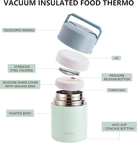 Miniatura 3 de Tarro térmico aislado para sopa para niños y adultos, contenedor térmico de acero inoxidable de 27 onzas con cuchara, aislamiento de triple capa
