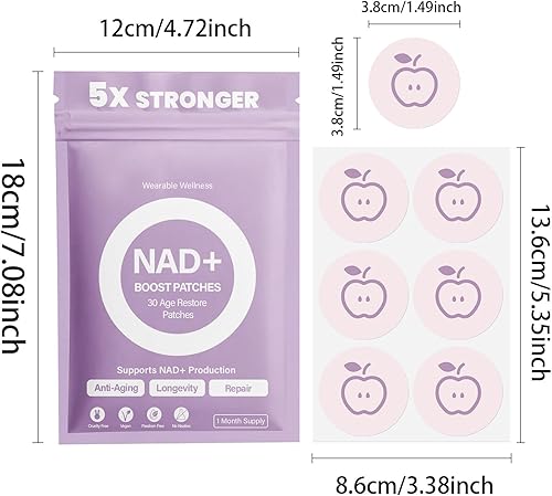 Miniatura 7 de Parches NAD+ para mujeres y hombres, fórmula 5 veces más fuerte anti-envejecimiento y apoyo para el bienestar NMNH, resveratrol, vitamina C y CoQ10