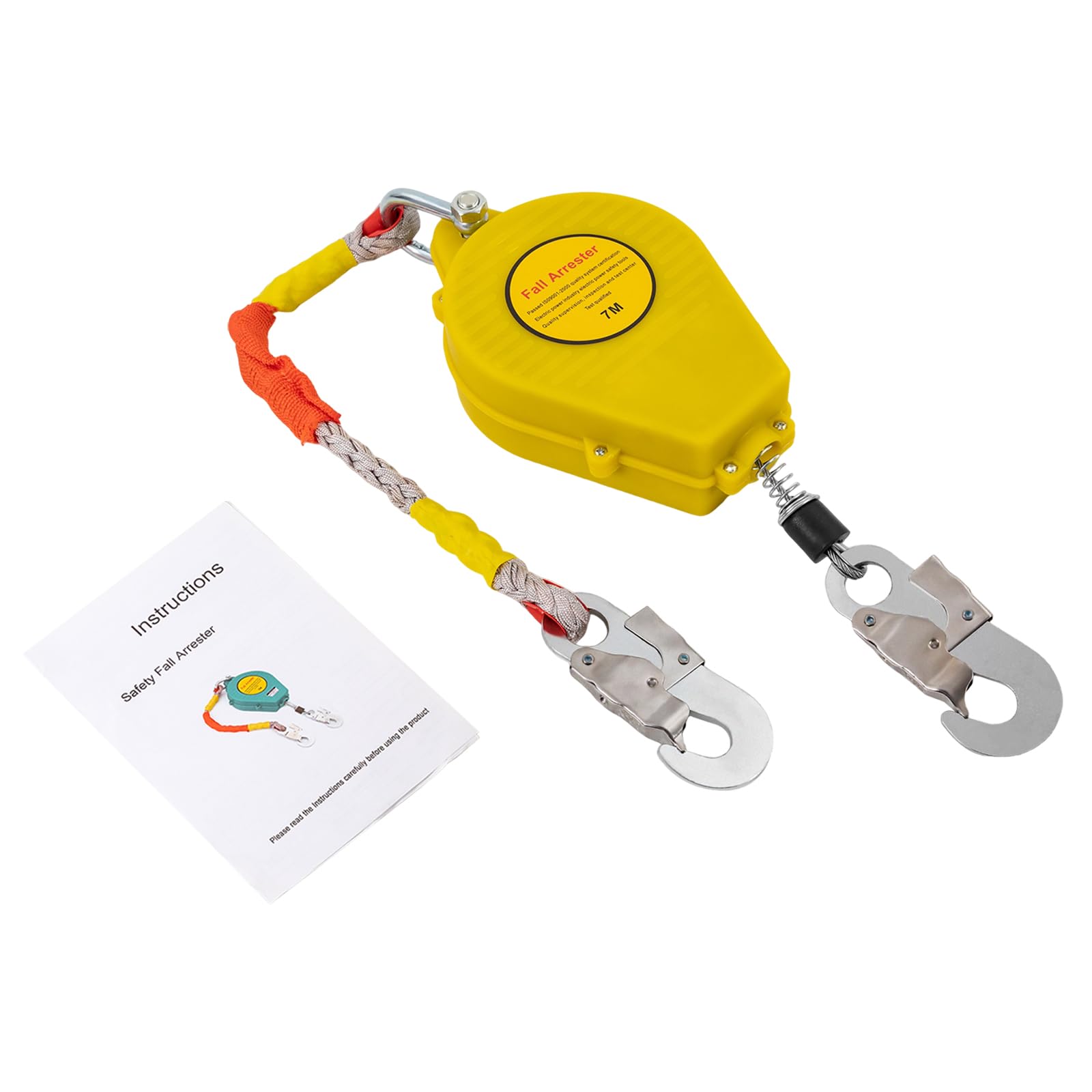 PIAOCAIYIN 23ft Self Retracting Lifeline Lanyard, Safety Fall Arrester with Hook Rope, 330lbs Maxload, Fall Arrester Protection for Electric Power Maintenance, Aerial Work