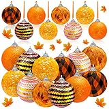 12 Pcs Christmas Tree Ornaments Balls, Glitter Tree Ornaments Mini Orange Fall Maple Leaf Sequin Bal