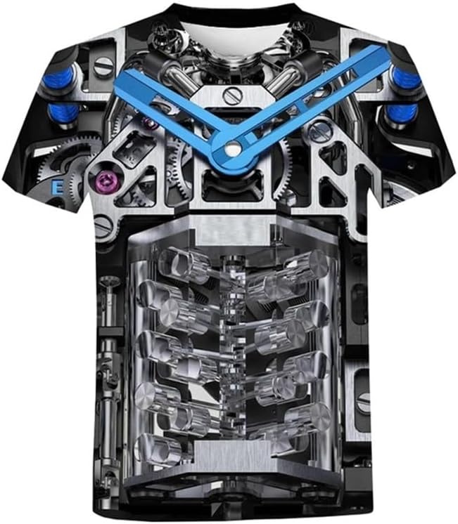 T-shirt Uomo Insanity Steampunk Grigia – Stampa Ingranaggi All Over, Scollo A V, Manica Corta - Foto 3