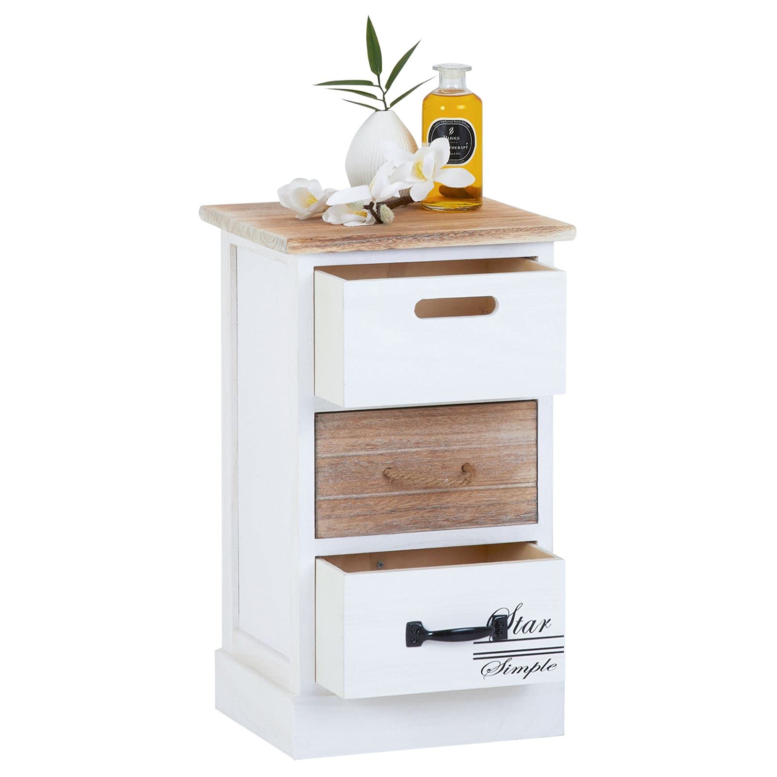 CARO-Möbel Schubladenschrank Salva Kommode für Boxspringbett Standregal Aufbewahrungsregal in weiß, Shabby Chic Vintage Look, 3 Schubladen