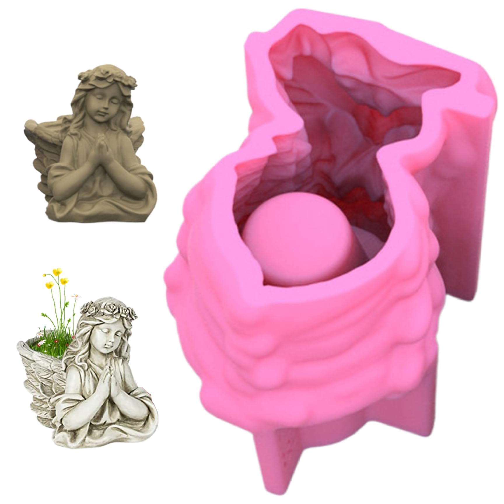 Concrete Statue Molds, Prayer Angel Silicone Planter Molds for Cement, Non-Stick Silicone Vase Mold, DIY Cactus Flower Pot Mold for Candle Pen Holder