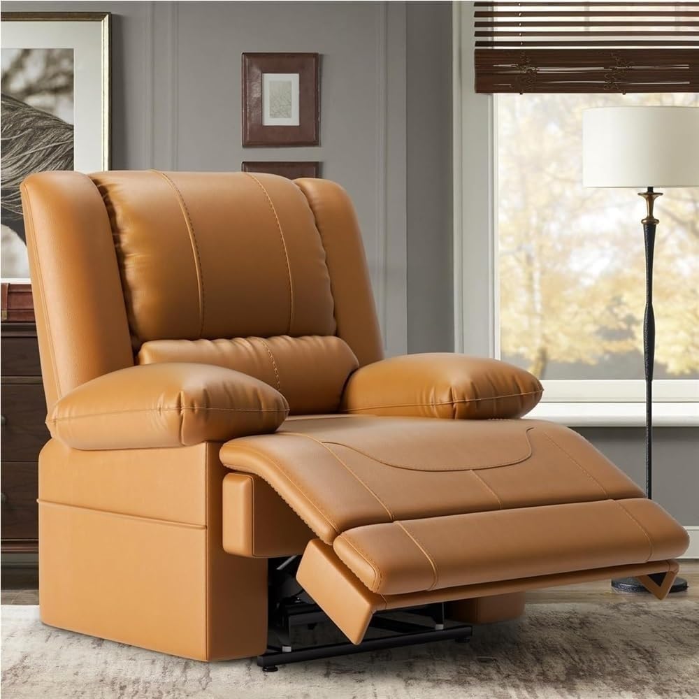 Power Lift Recliner Chair with Massage and Heat, Leather Electric Reclining Sofa for Elderly, Adjustable Back and Legs with USB Ports and Side Pockets, Ideal for Small Spaces Living Room Bedroom