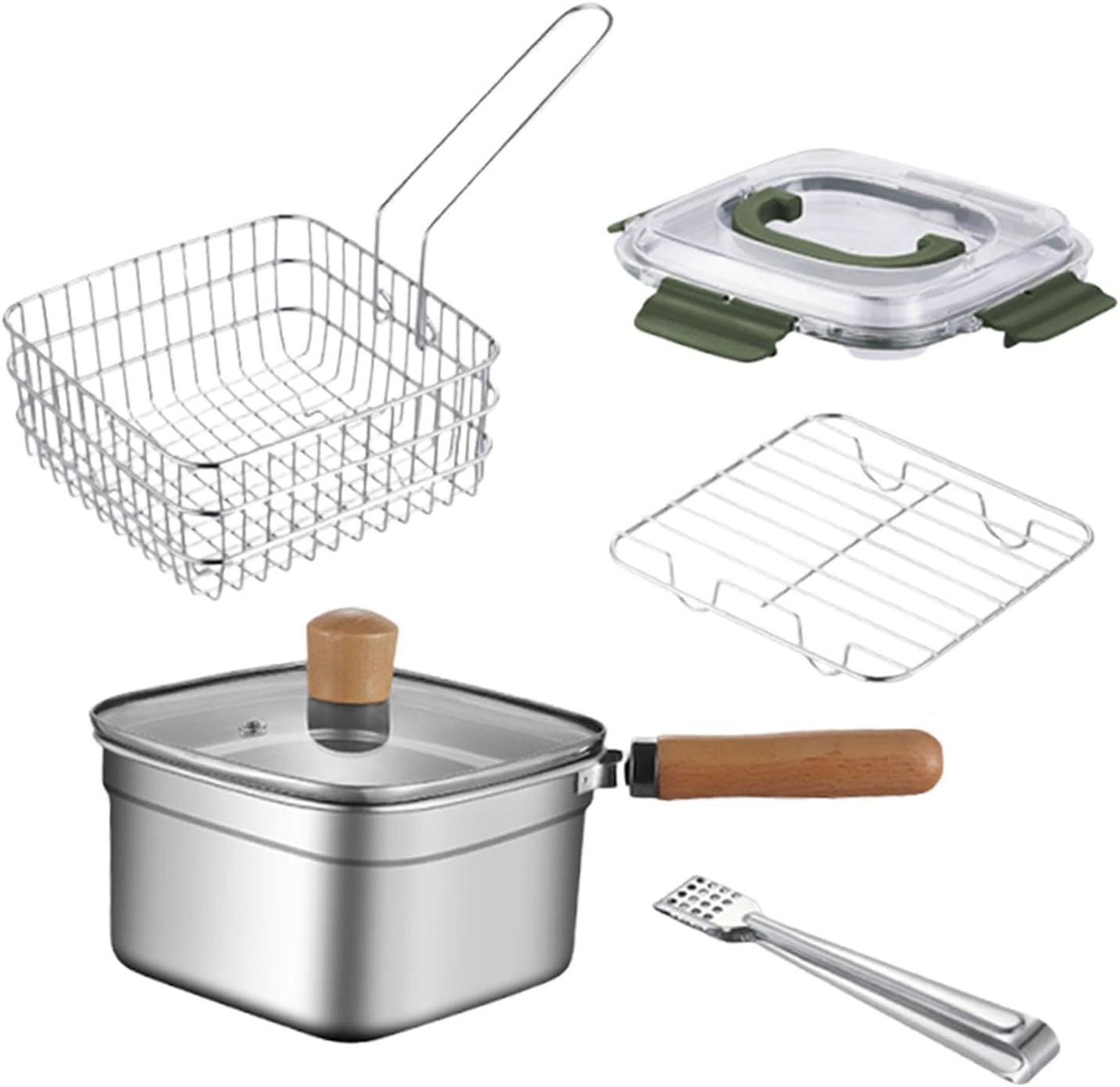 Mini Deep Fryer Pot Frying Serving Basket Outdoor Multifunctional with Handle Lid Fryer with Basket for Chicken French Fries