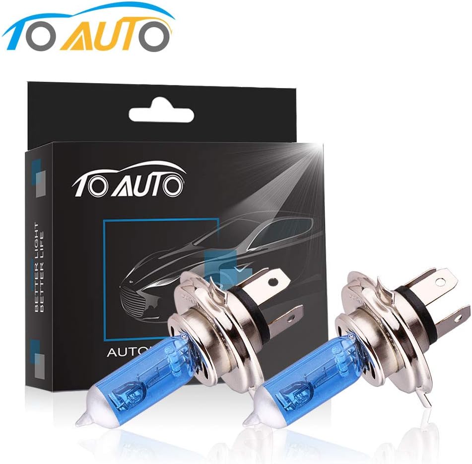 TOAUTO 2 X H4 60W/55W 12V Car Headlight Lamp P43t Halogen Light Super Bright Fog Xenon Bulb White