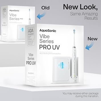Aquasonic Vibe Series PRO Ultra-Whitening Electric Toothbrush 5 Modes & Smart Timers UV Sanitizing Base ADA Accepted (Optic White)