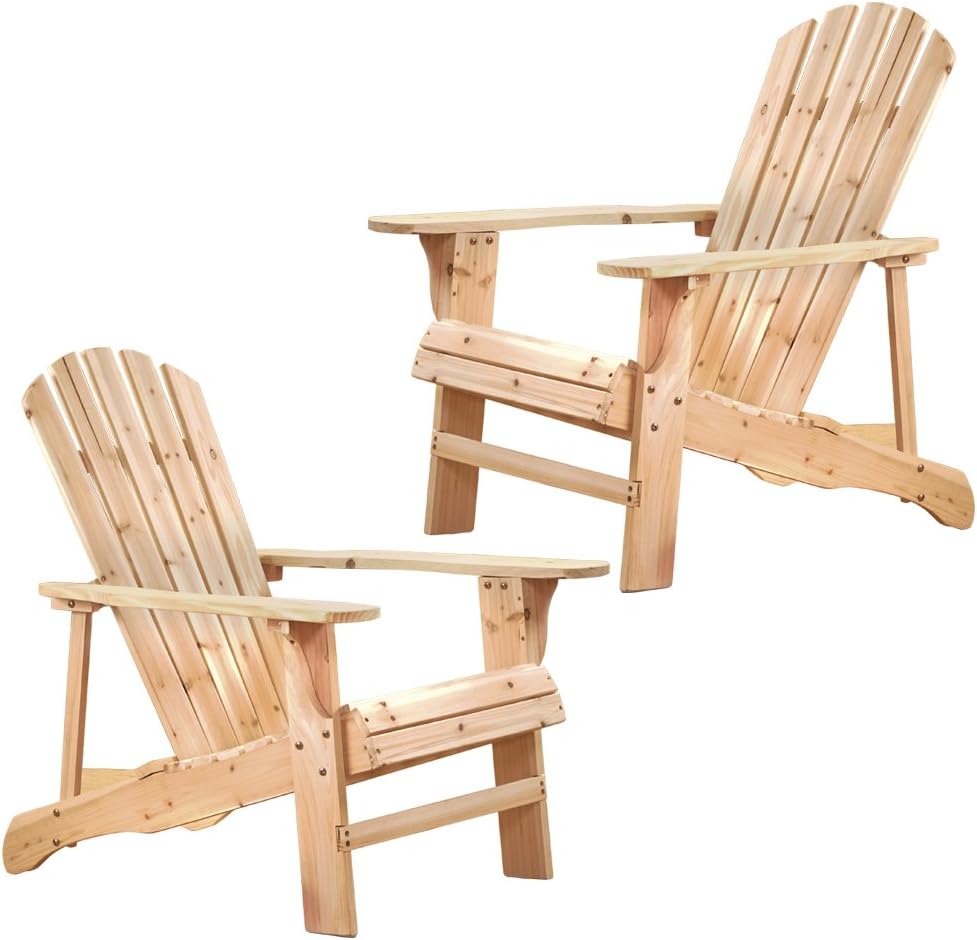 Thompson & Morgan Natural Adirondack Outdoor Garden Chair Untreated Fir Wood, Water-Resistant Acacia Hardwood Wide Armrests Ideal for Patio, Lawn, Garden, Terrace, Balcony (2 x Adirondack Chair)