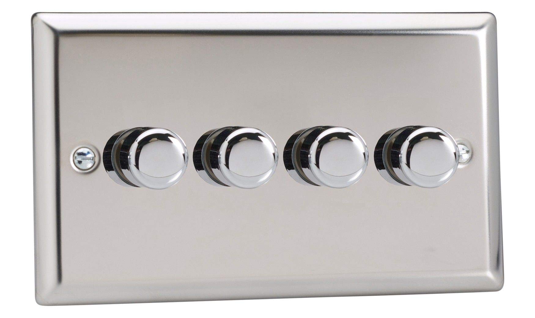 Varilight 4-Gang 2-Way V-Pro Push On/Off Rotary LED Dimmer 4 x 0-120W (Twin Plate) Mirror Chrome