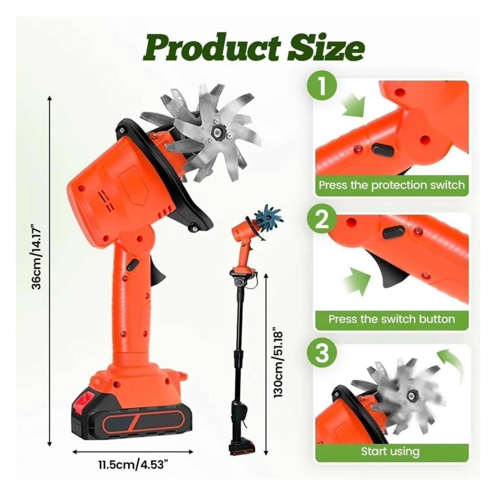 Genérico Cultivador de jardín inalámbrico con pértiga telescópica | Motocultor de mano for jardinería, motocultor ligero con mango ajustable for césped(No pole)