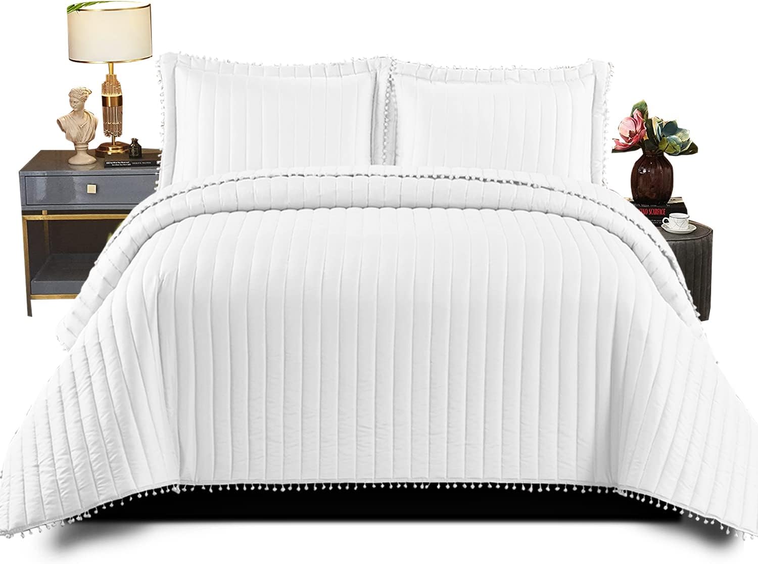 Prime Linens Quilted Bedspread Bed Throws, Quilted Fabric Embossed