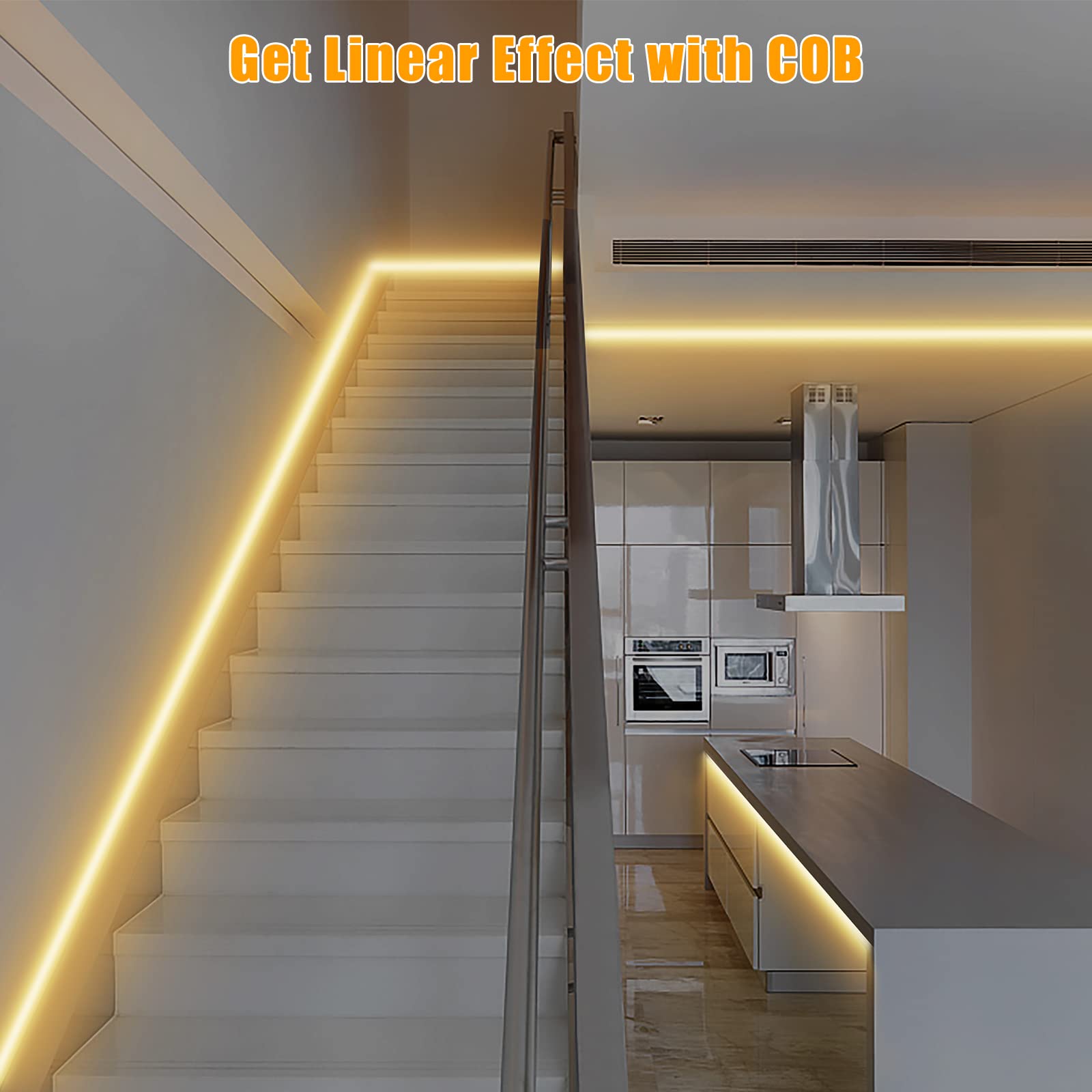 Tatazone Kit di strisce LED COB bianche sintonizzabili da 3 m, CCT 2700K-6500K ultra luminoso COB con telecomando RF, nastro LED COB dimmerabile per armadio da cucina, camera, TV