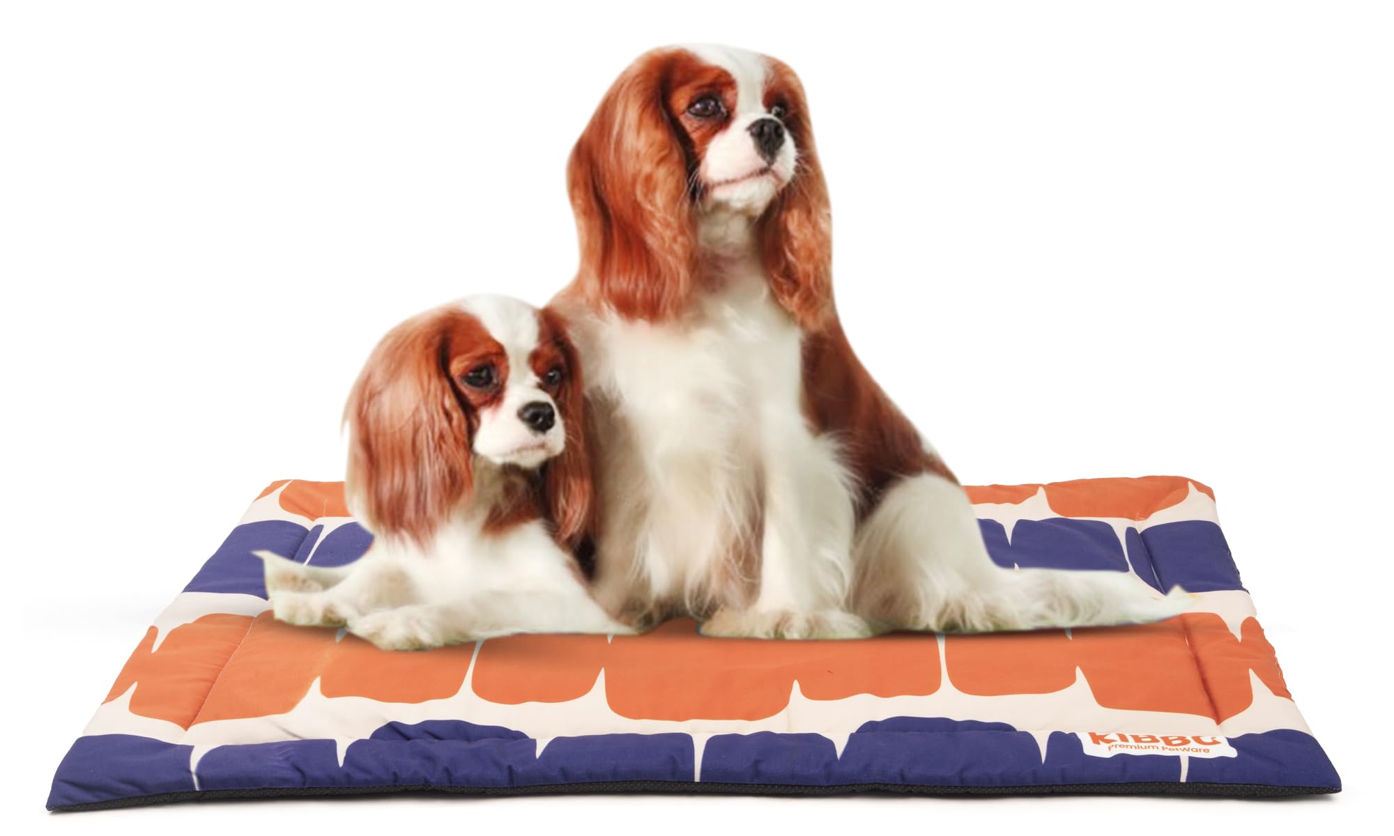 KIBBO Pet Mat for Dogs and Cats | Lightweight and Portable | Durable, Washable, Anti Slip Base and Block Design | Suitable for Small & Medium Breeds, Orange & Blue (99x68.5 CM)