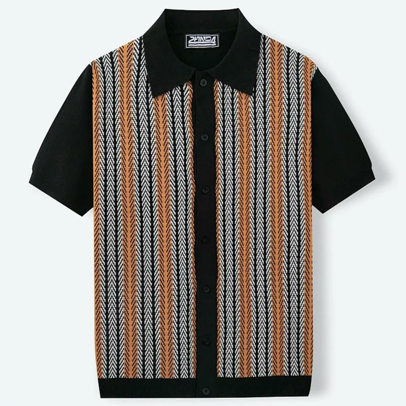 Chemise en tricot vintage respirante à rayures verticales rétro