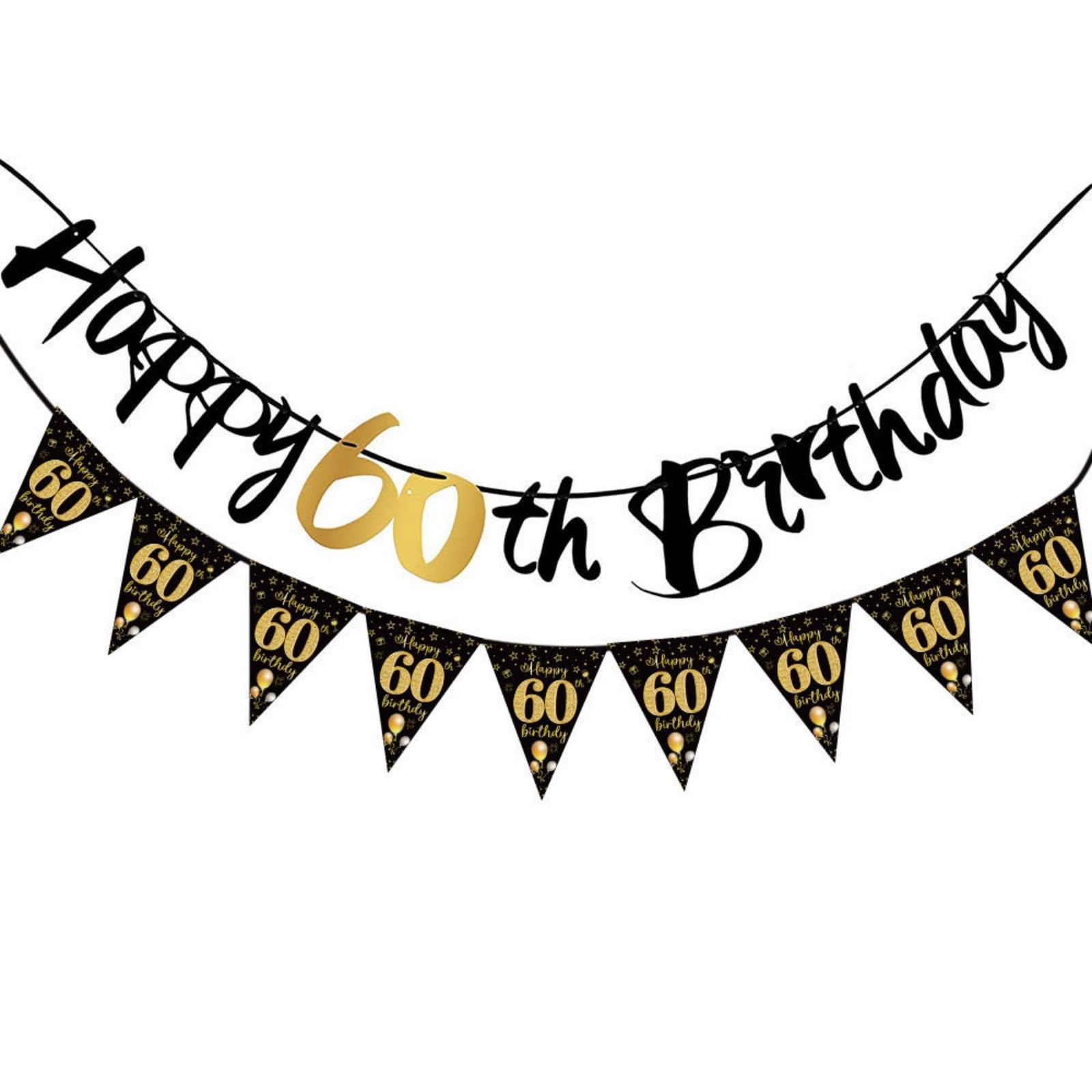 60th Birthday Decorations Party Supplies For Men And Women, Large Glittering 60th Birthday Banner With Elegant Design For Indoor Or Outdoor Celebration Backdrop (Black And Gold)