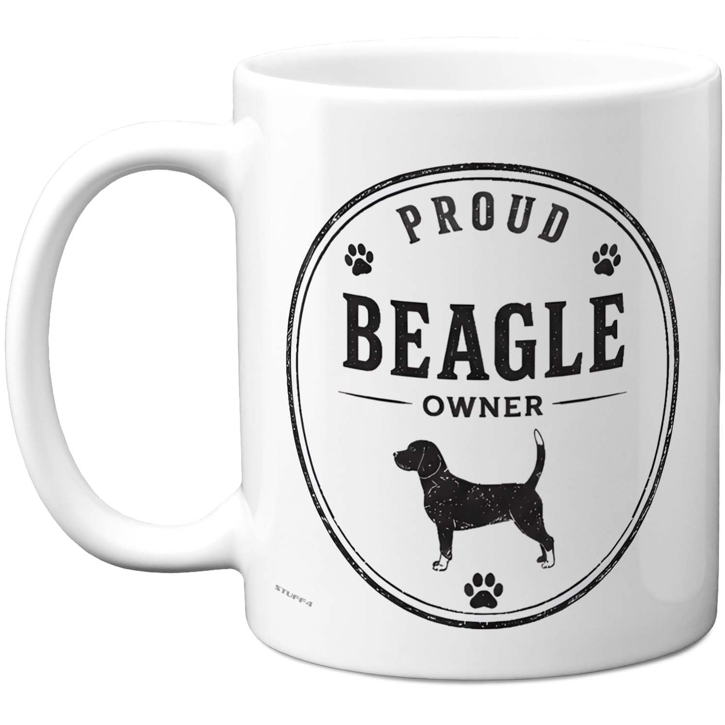 Stuff4 Proud Beagle Owner Mug - Vintage Badge Design with Silhouette & Paw Prints - Novelty Gift for Dog Lovers - 11oz Ceramic Gloss Mug