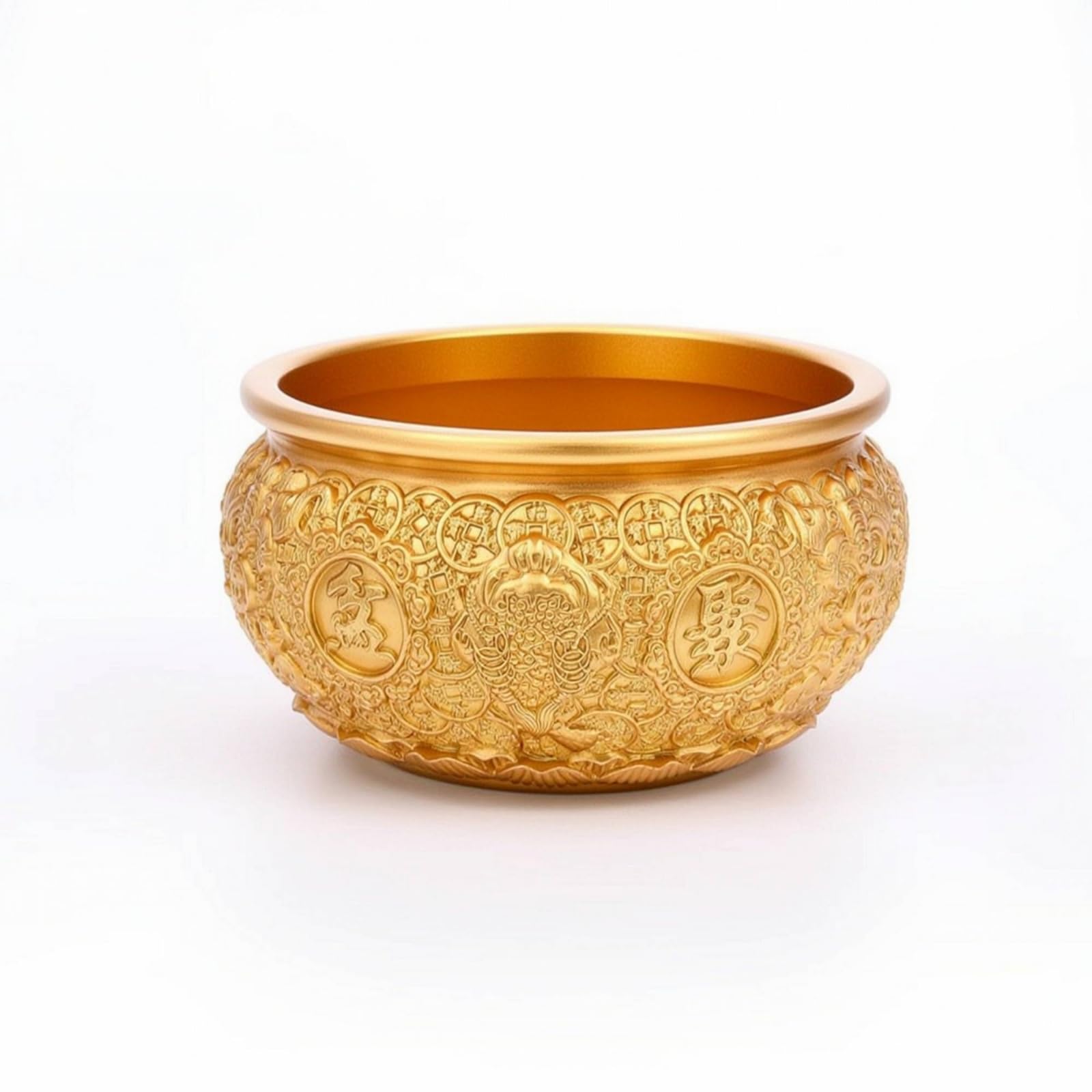 Brass Decorative Tray Messingschale Deko Schale Zierschale Centerpiece mit Aufwendiger Prägung Und Zentraler, 24.0 cm Durchmesser, 13.8 cm Höhe, Style to 2