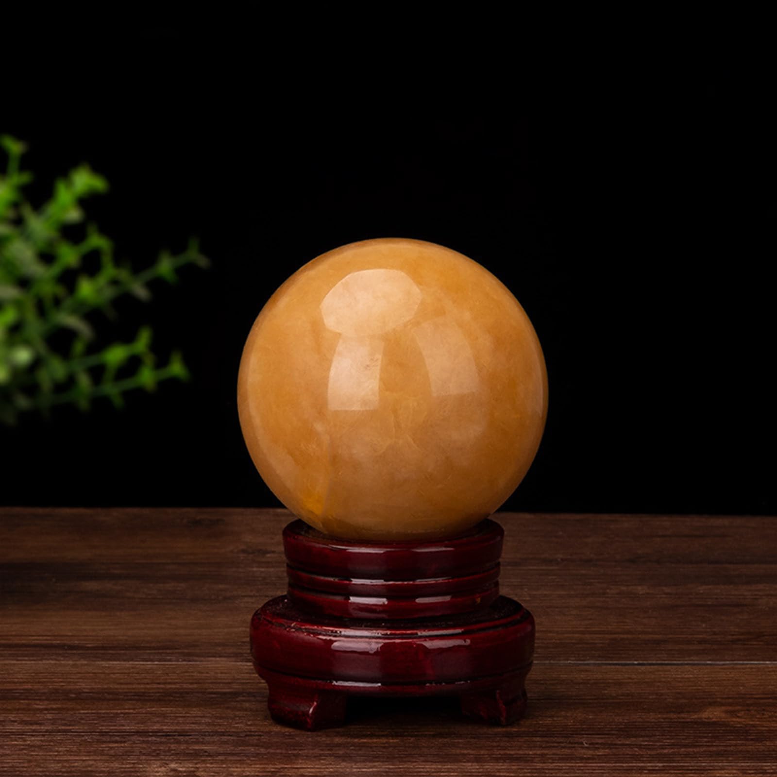 Esfera de Cristal de topacio Natural, Bola de Piedra Preciosa citrina con Soporte de Madera,Bola de la Suerte Feng Shui,Bola de Cristal curativa Reiki,decoración de Sala de Estar,10cm/3.9in